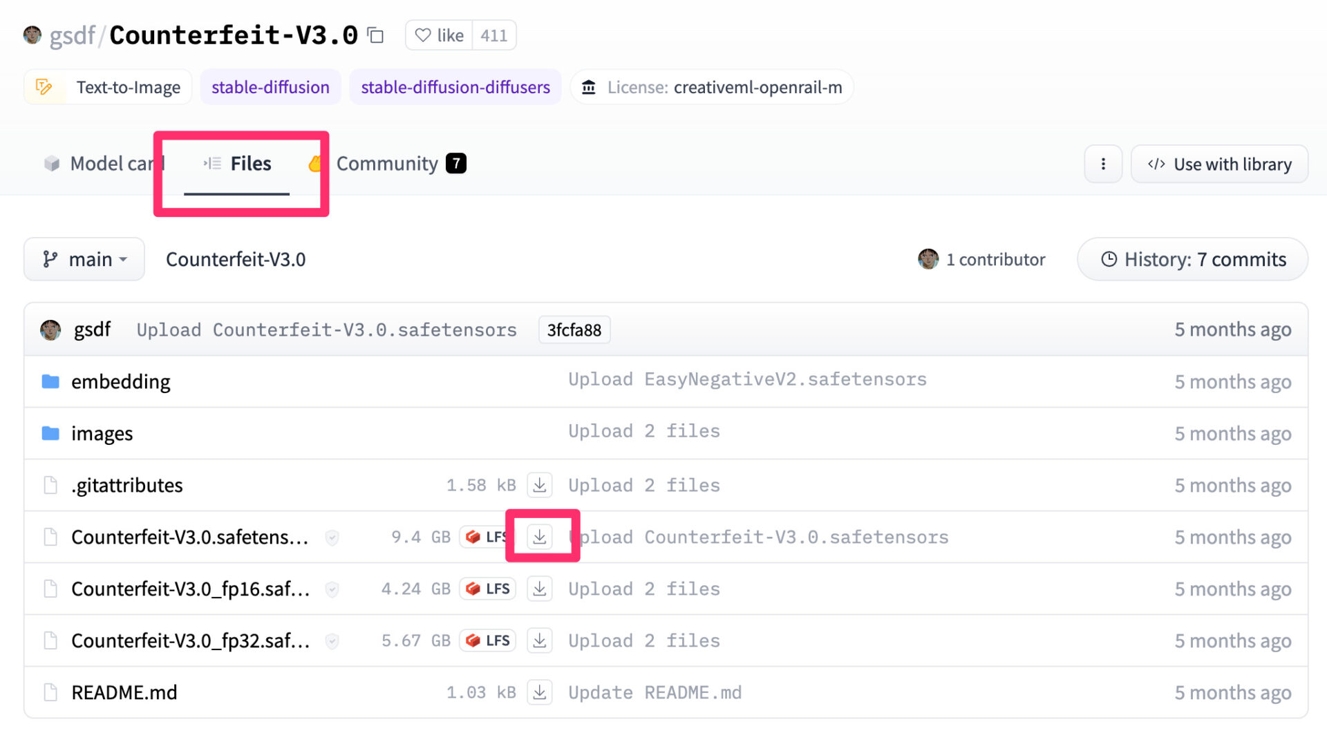Hugging FaceからCounterfeit-V3.0をダウンロードする方法の解説