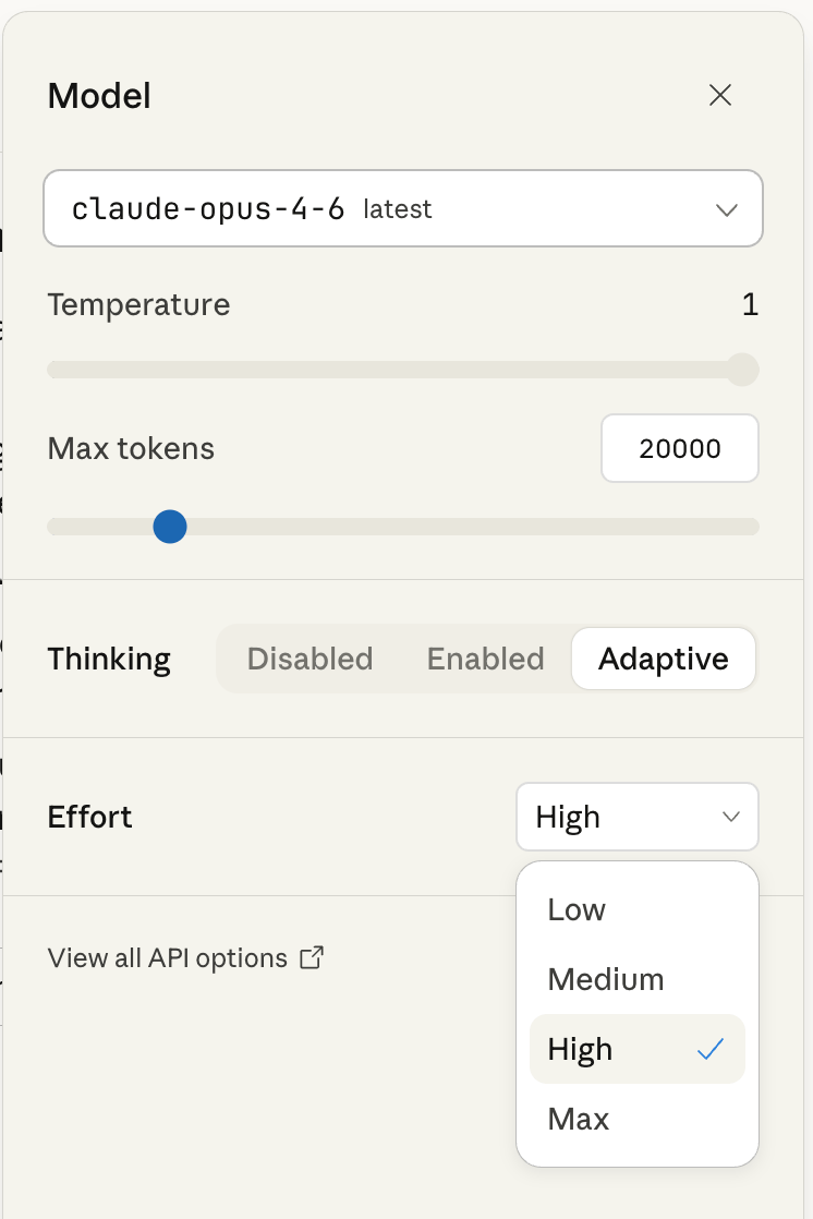 APIでAdaptive ThinkingとEffort制御を設定する画面