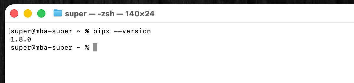 ターミナルでpipx --versionを実行し、バージョン1.8.0が表示されている
